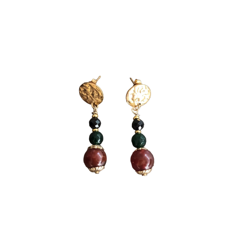 Parure Unique Velora - Set Collier & Boucles d'Oreilles en Spinelle, Fuchsite & Or 18K