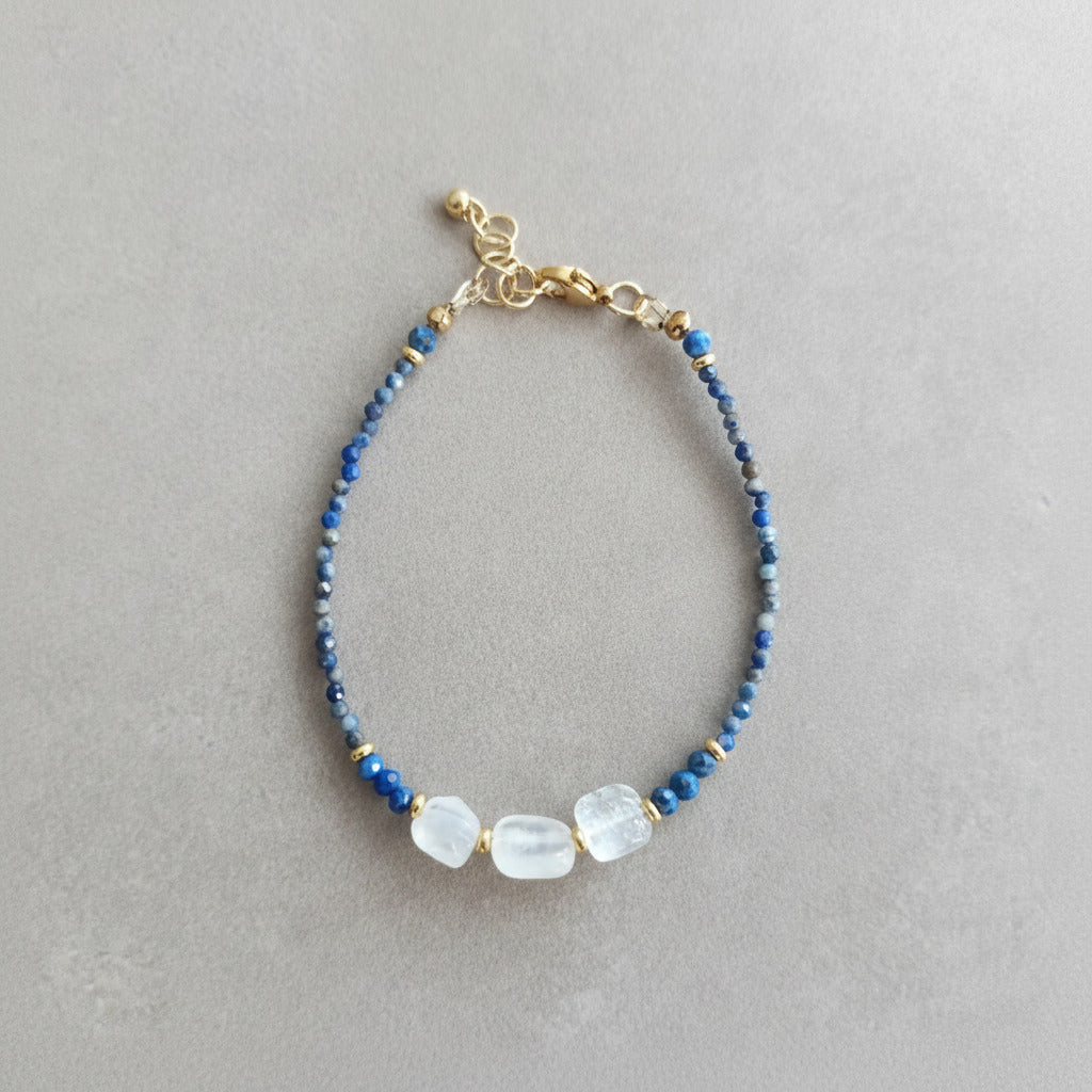 Ensemble Harmonie Céleste - Pierre de Lune (AAA) & Lapis-Lazuli - Laiton Plaqué Or 18K
