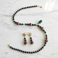 Parure Unique Velora - Set Collier & Boucles d'Oreilles en Spinelle, Fuchsite & Or 18K