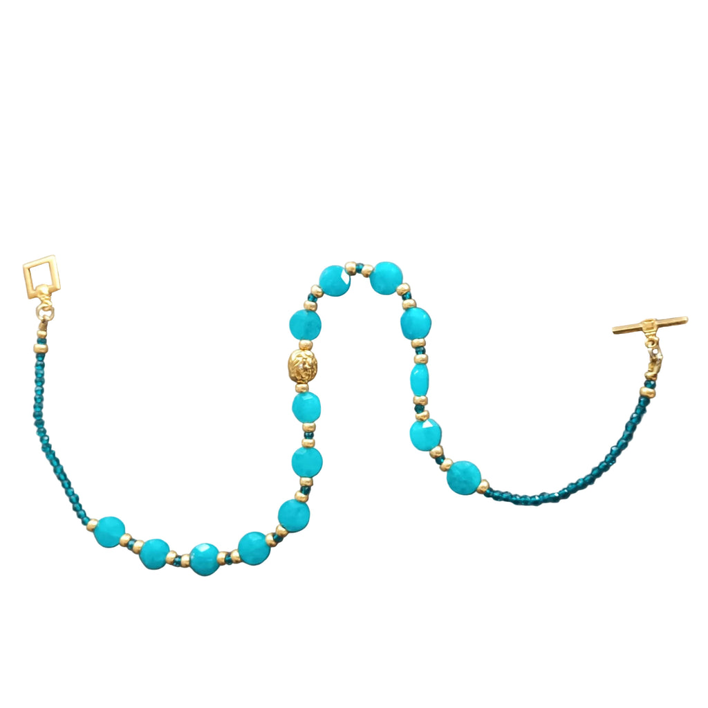 Éclat d'Azur - Apatite Naturelle, Spinelle Vert &  Acier Inoxydable plaqué Or