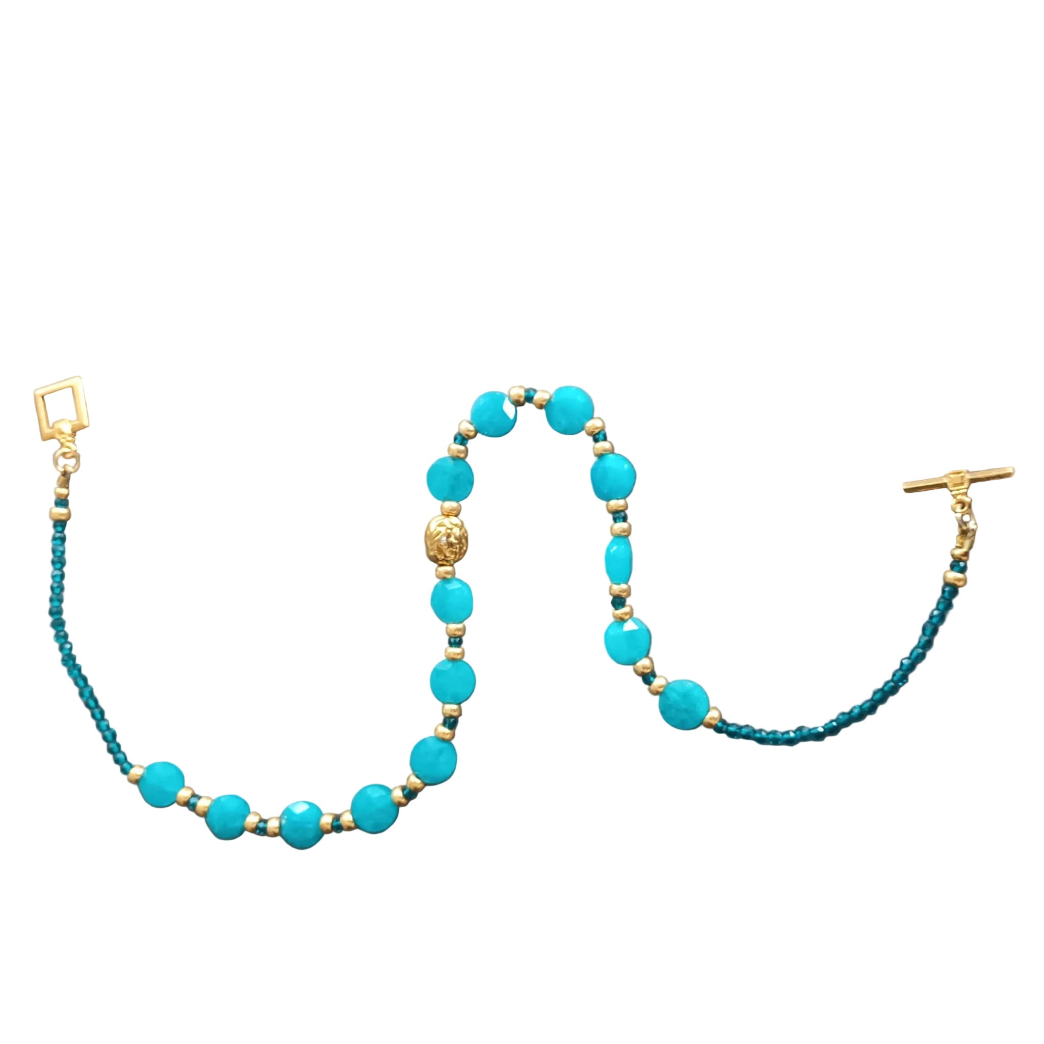 Éclat d'Azur - Apatite Naturelle, Spinelle Vert &  Acier Inoxydable plaqué Or