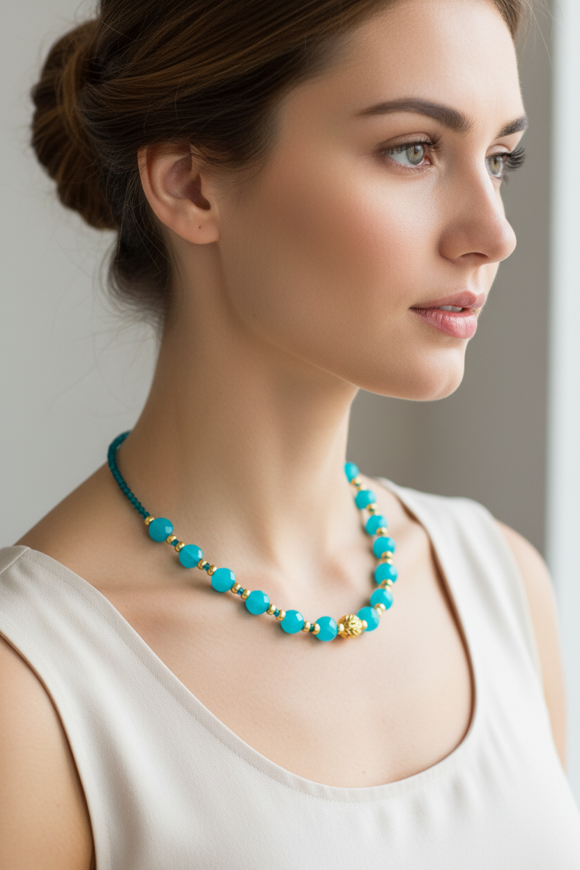 Éclat d'Azur - Apatite Naturelle, Spinelle Vert &  Acier Inoxydable plaqué Or