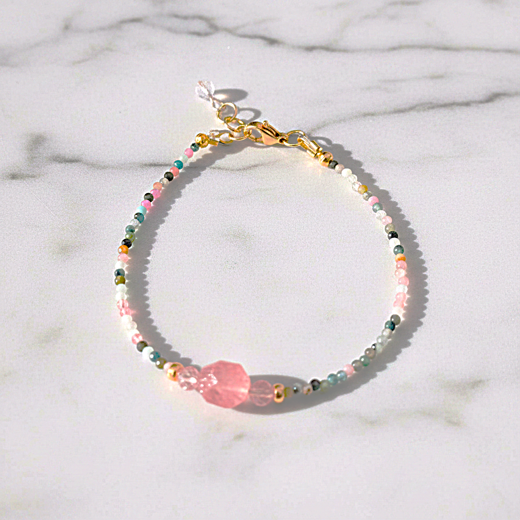 Bracelet Tourmaline & Quartz de Madagascar - Plaqué Or 18K