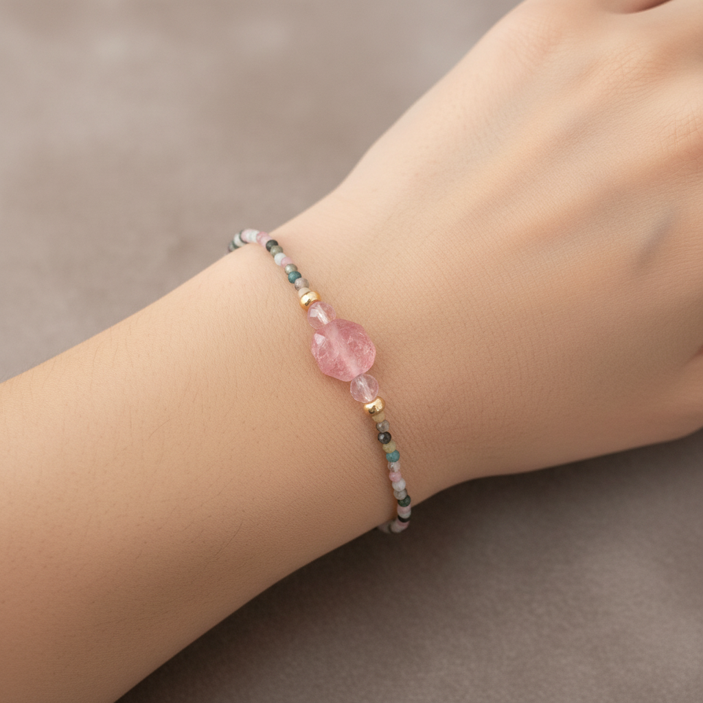 Bracelet Tourmaline & Quartz de Madagascar - Plaqué Or 18K