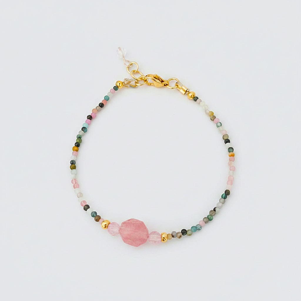 Bracelet Tourmaline & Quartz de Madagascar - Plaqué Or 18K