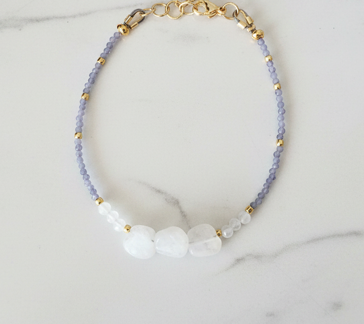 Bracelet Tanzanite & Pierre de Lune - Laiton Doré