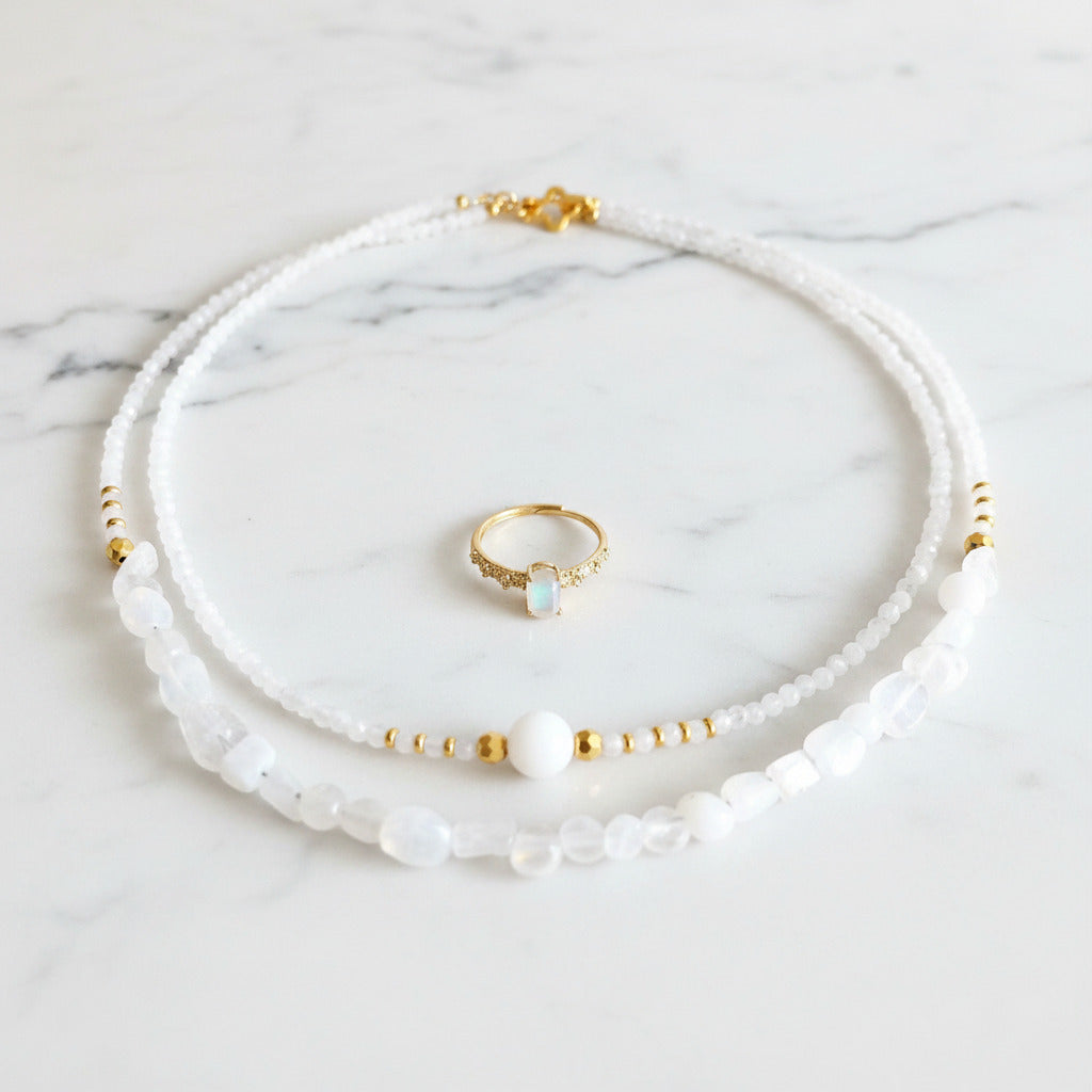Parure Éclat Lunaire - Pierre de Lune & Argent Plaqués Or