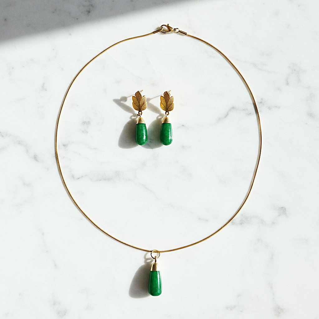 Ensamble Agate Verte & Acier Inoxydable Plaqué Or