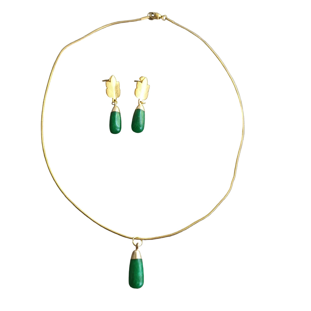 Ensamble Agate Verte & Acier Inoxydable Plaqué Or