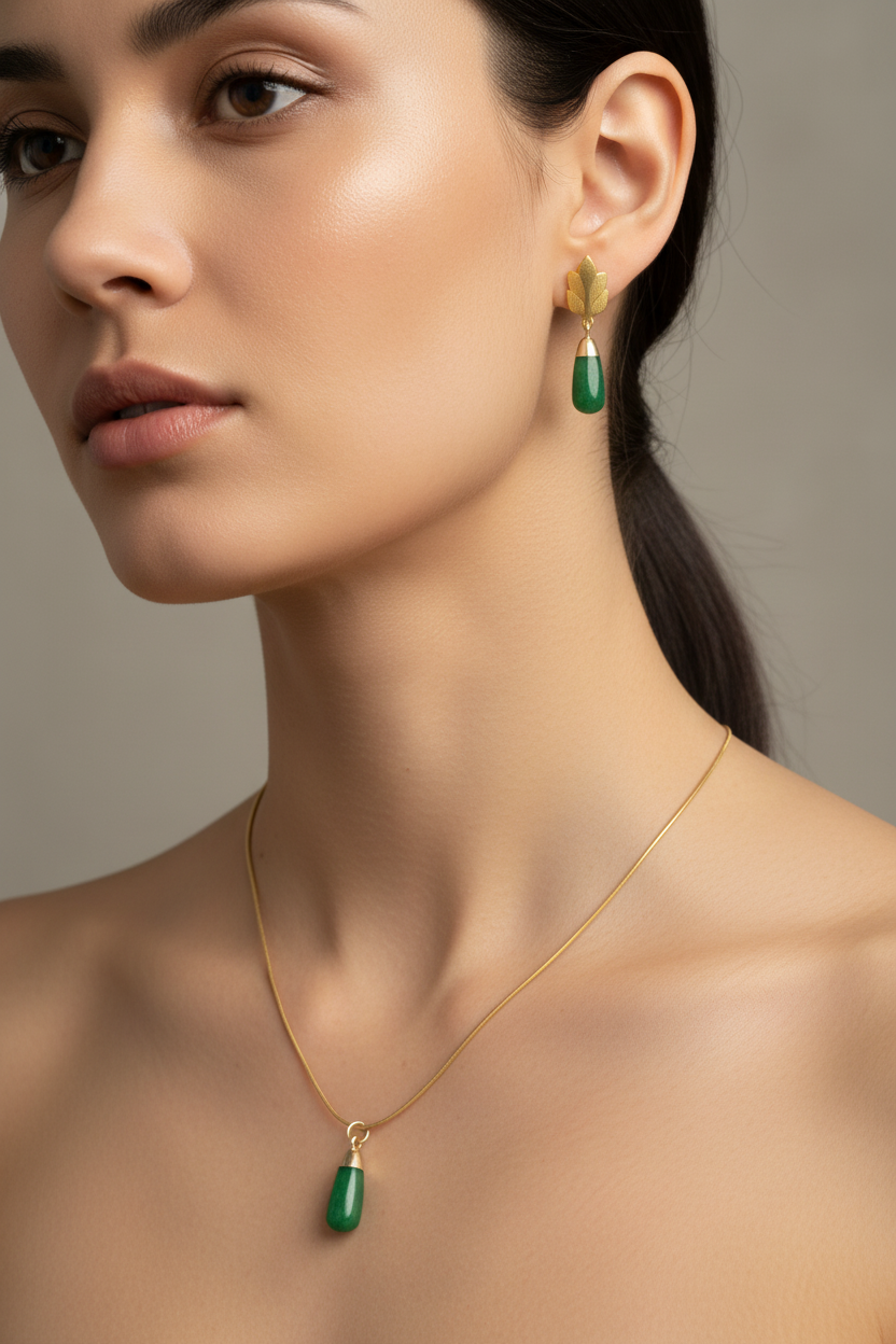 Ensamble Agate Verte & Acier Inoxydable Plaqué Or
