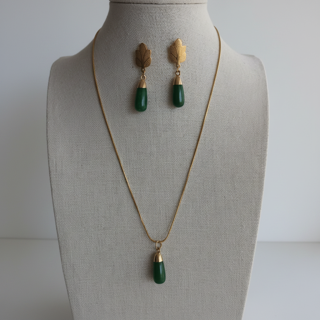 Ensamble Agate Verte & Acier Inoxydable Plaqué Or