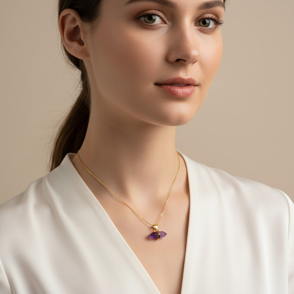 Colier Éclat Améthyste - Améthyste Naturelle & Argent Rhodié