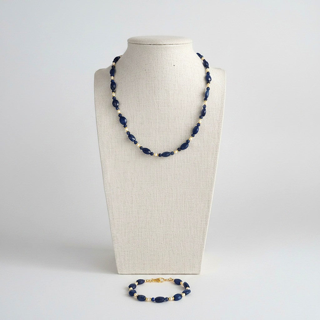 Ensamble Lapis-Lazuli Naturel & Perles d'Eau Douce – Argent 925 Plaqué Or