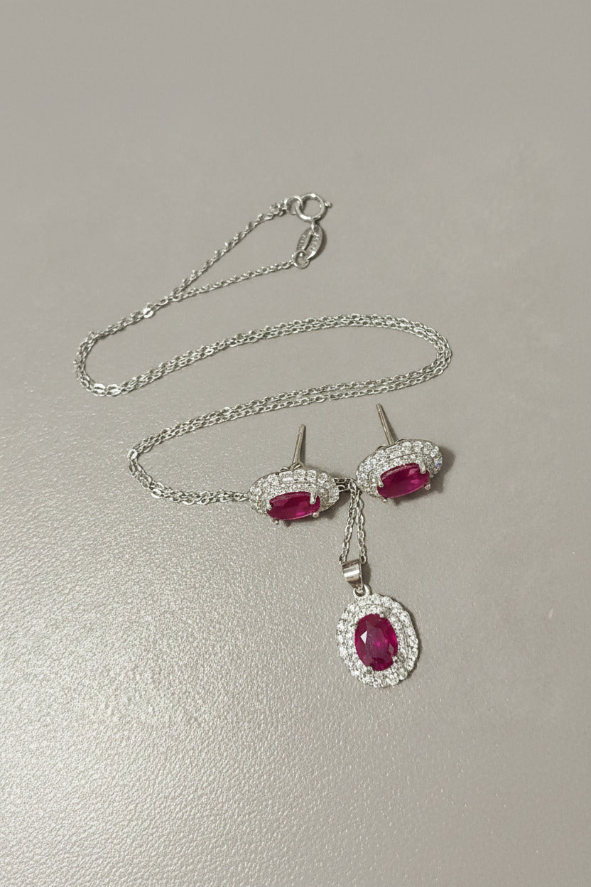 Splendide parure ornée de Rubis & Argent 925 Rhodié