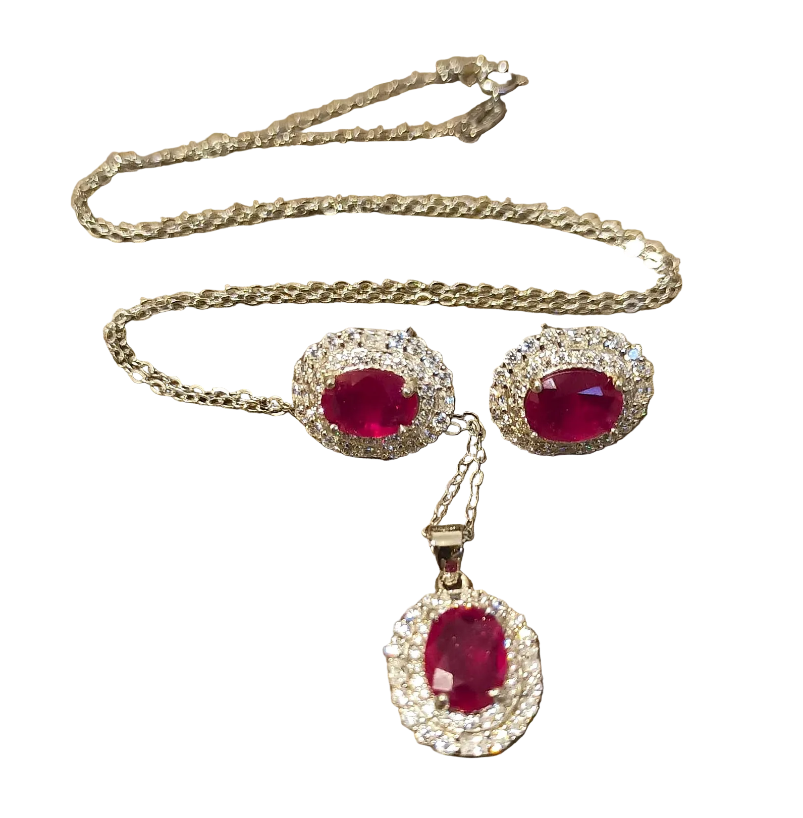 Splendide parure ornée de Rubis & Argent 925 Rhodié