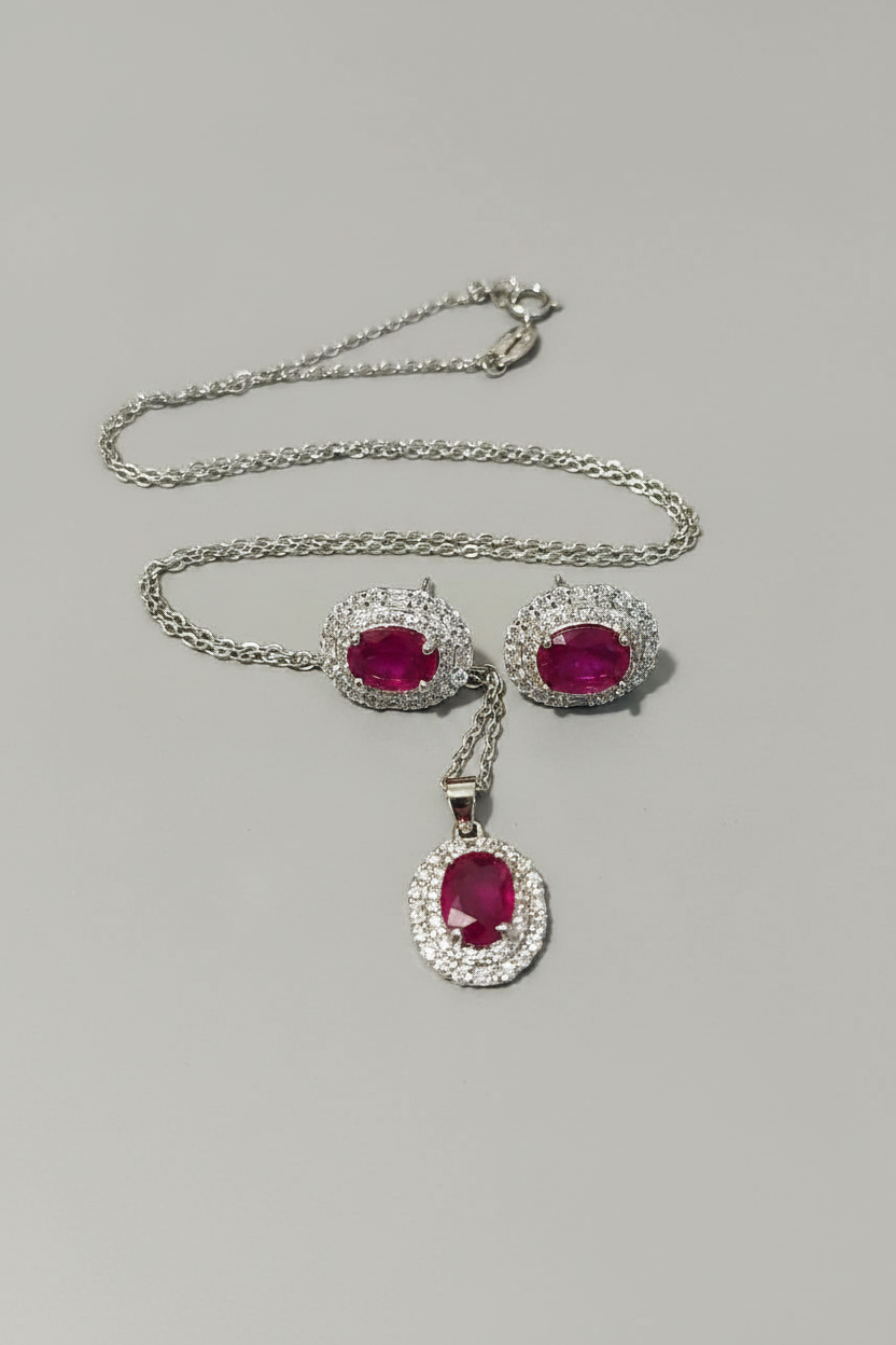 Splendide parure ornée de Rubis & Argent 925 Rhodié