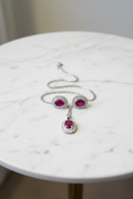 Splendide parure ornée de Rubis & Argent 925 Rhodié