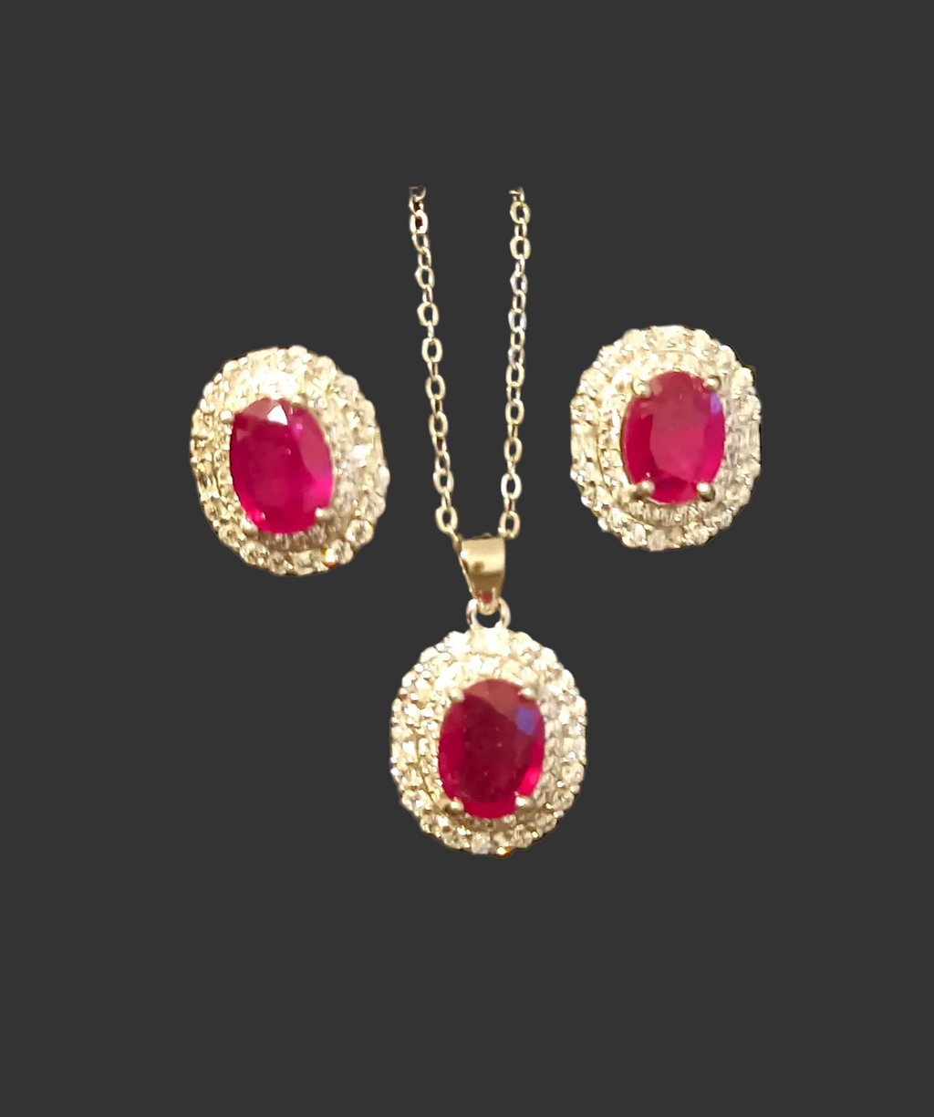 Splendide parure ornée de Rubis & Argent 925 Rhodié