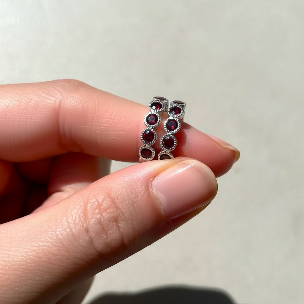 Parure Tennis - Grenat Rhodolite 41 Ct & Argent 925 Rhodié