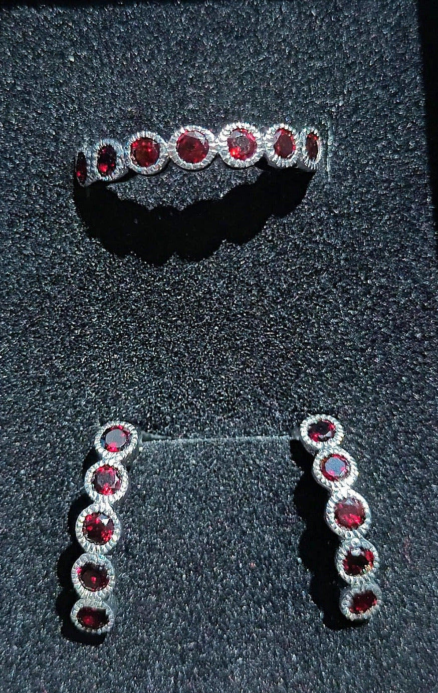 Parure Tennis - Grenat Rhodolite 41 Ct & Argent 925 Rhodié