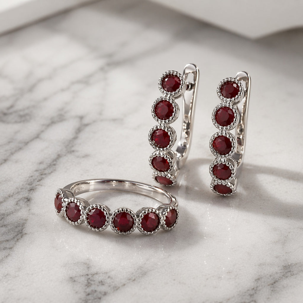 Parure Tennis - Grenat Rhodolite 41 Ct & Argent 925 Rhodié