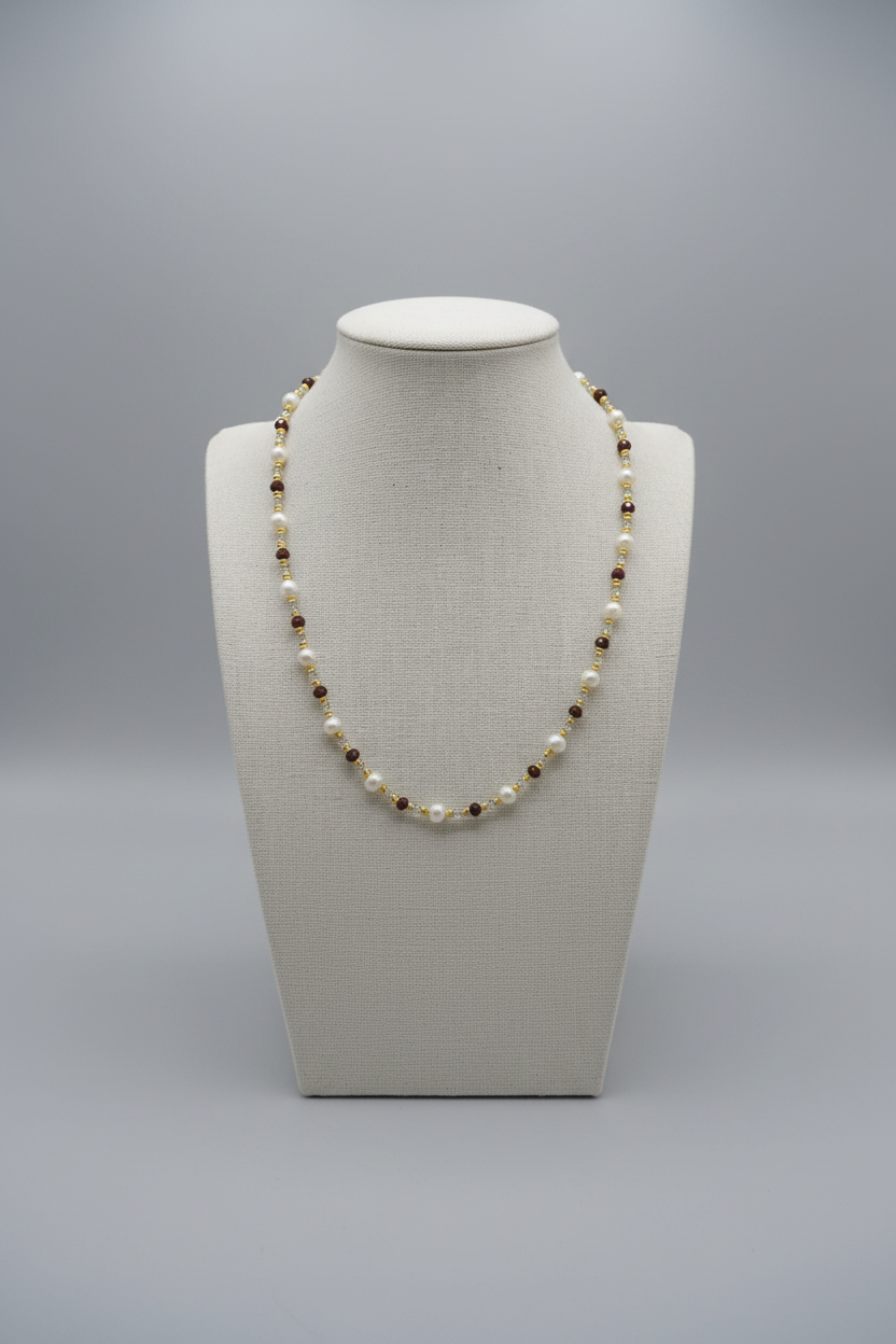 Collier - Perles d'Eau Douce Naturelles, Grenat, Iolite & Argent