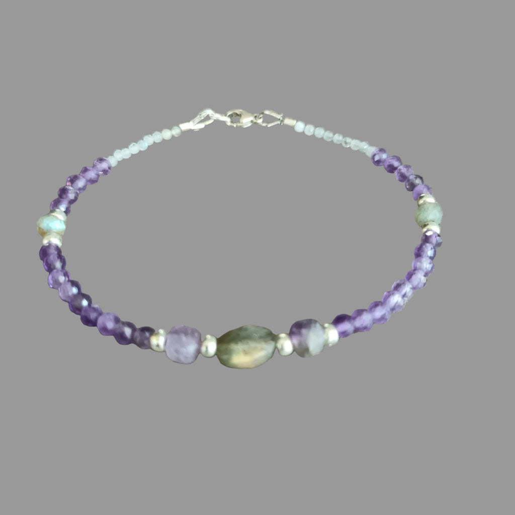 Bracelet - Améthyste Naturelle Facettée, Labradorite & Argent 925