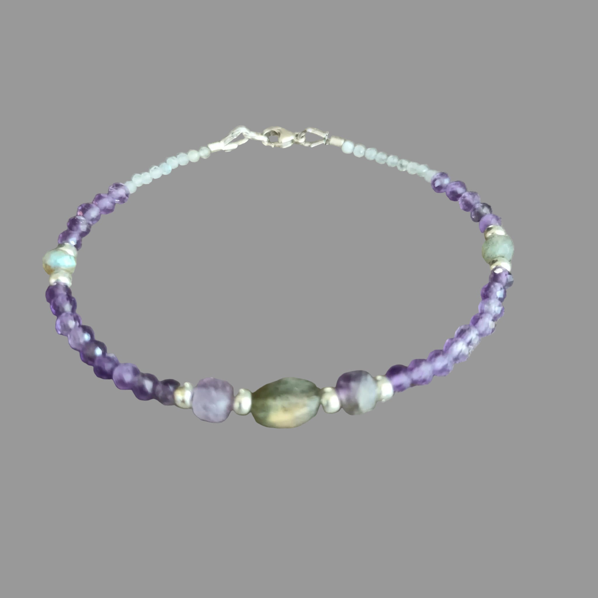 Bracelet - Améthyste Naturelle Facettée, Labradorite & Argent 925
