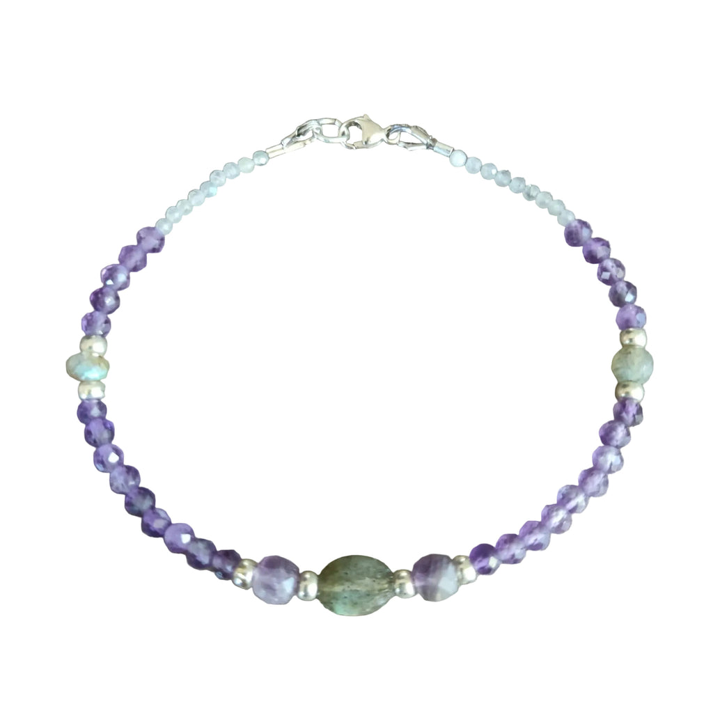 Bracelet - Améthyste Naturelle Facettée, Labradorite & Argent 925