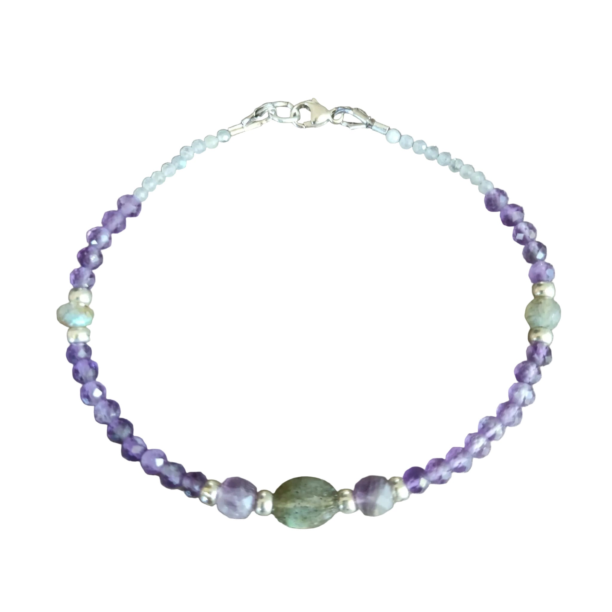 Bracelet - Améthyste Naturelle Facettée, Labradorite & Argent 925