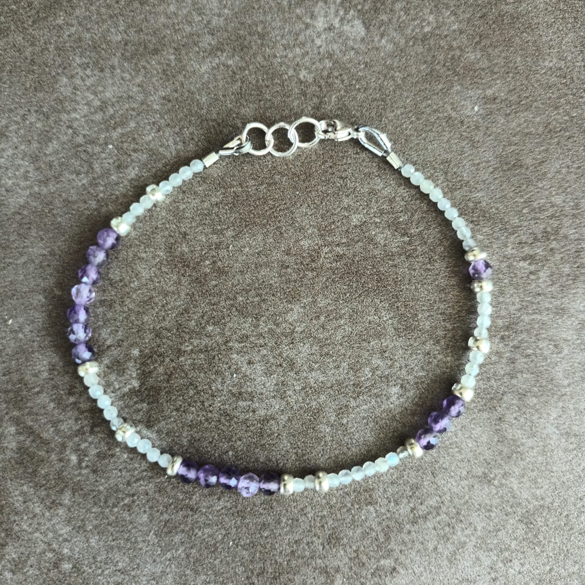 Bracelet Cascade - Labradorite,  Améthyste Naturelle & Argent 925