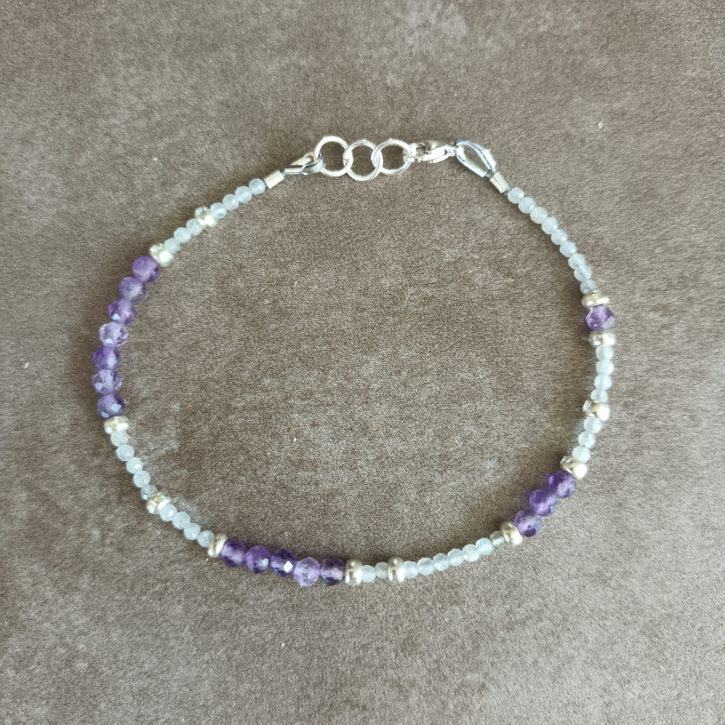 Bracelet Cascade - Labradorite,  Améthyste Naturelle & Argent 925
