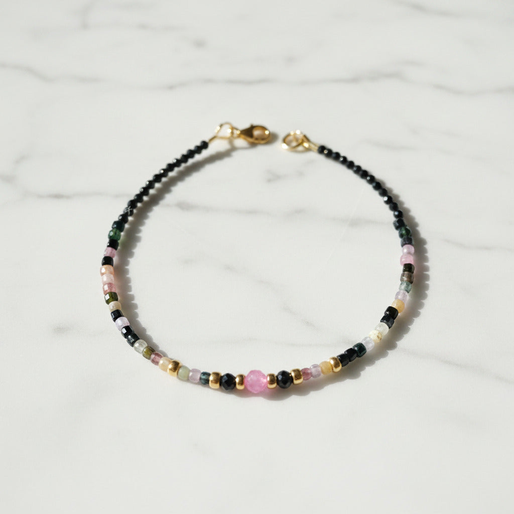 Bracelet - Tourmaline Naturelle Classe A, Spinelle &amp; Argent Plaqué Or