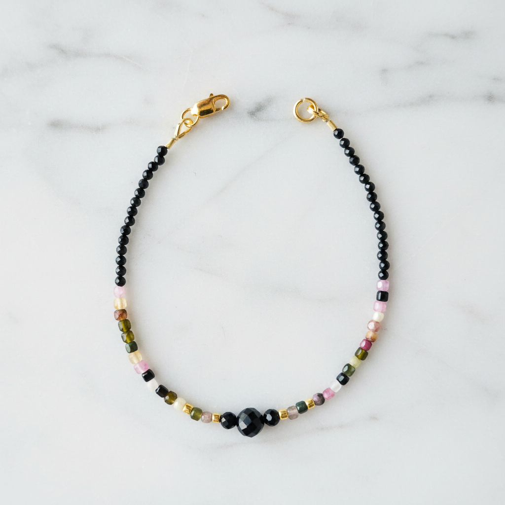 Bracelet - Tourmaline Naturelle Classe A, Spinelle & Argent Plaqué Or