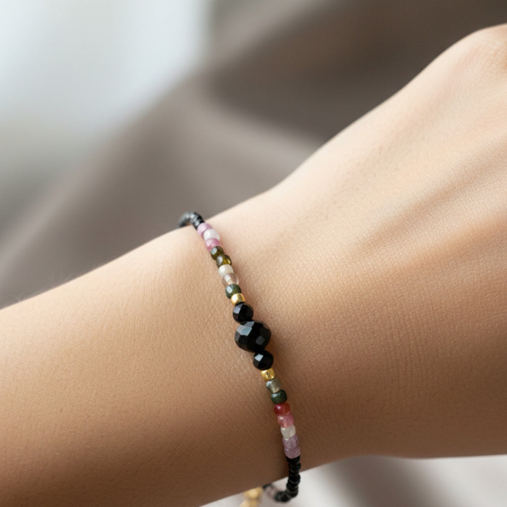 Bracelet - Tourmaline Naturelle Classe A, Spinelle & Argent Plaqué Or