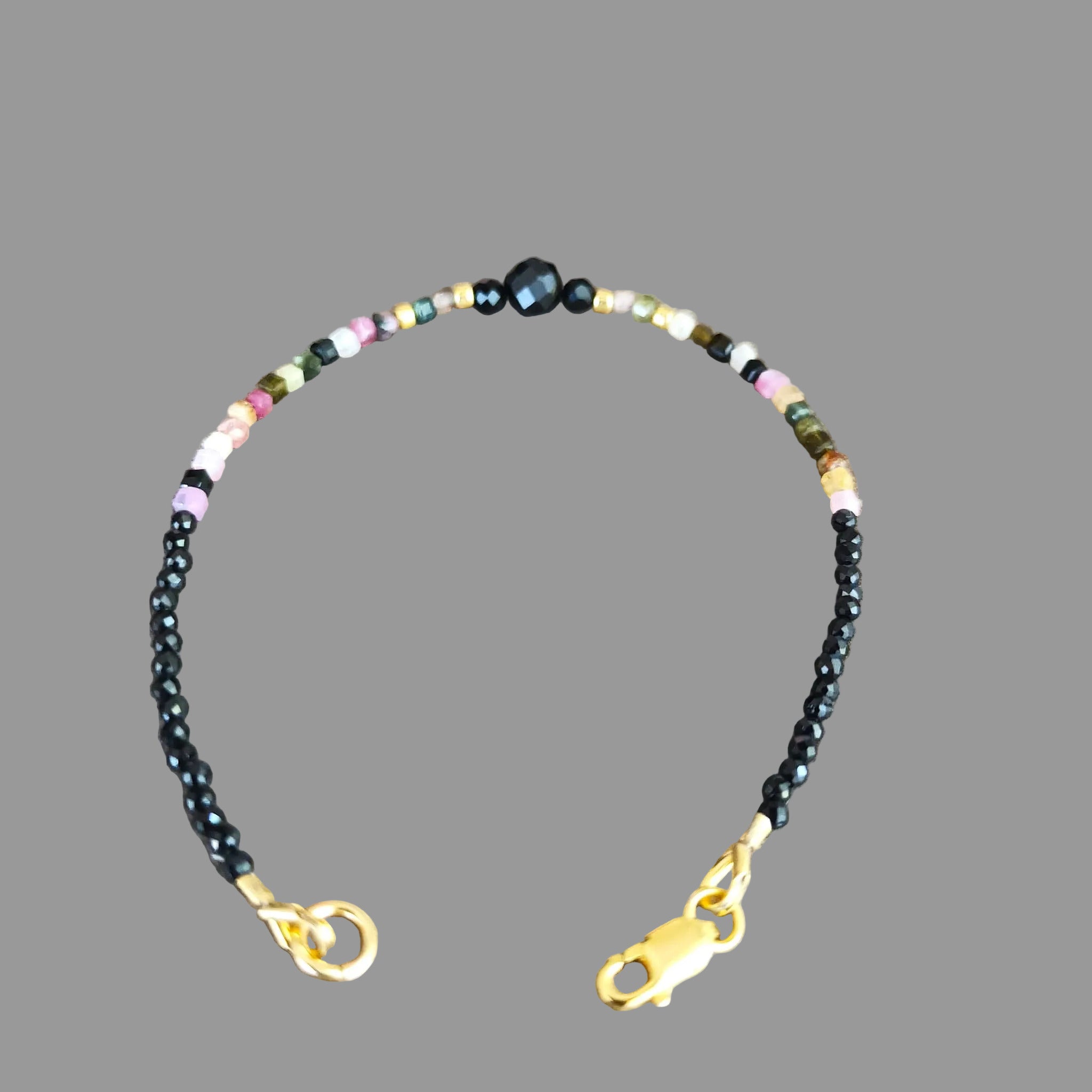 Bracelet - Tourmaline Naturelle Classe A, Spinelle & Argent Plaqué Or