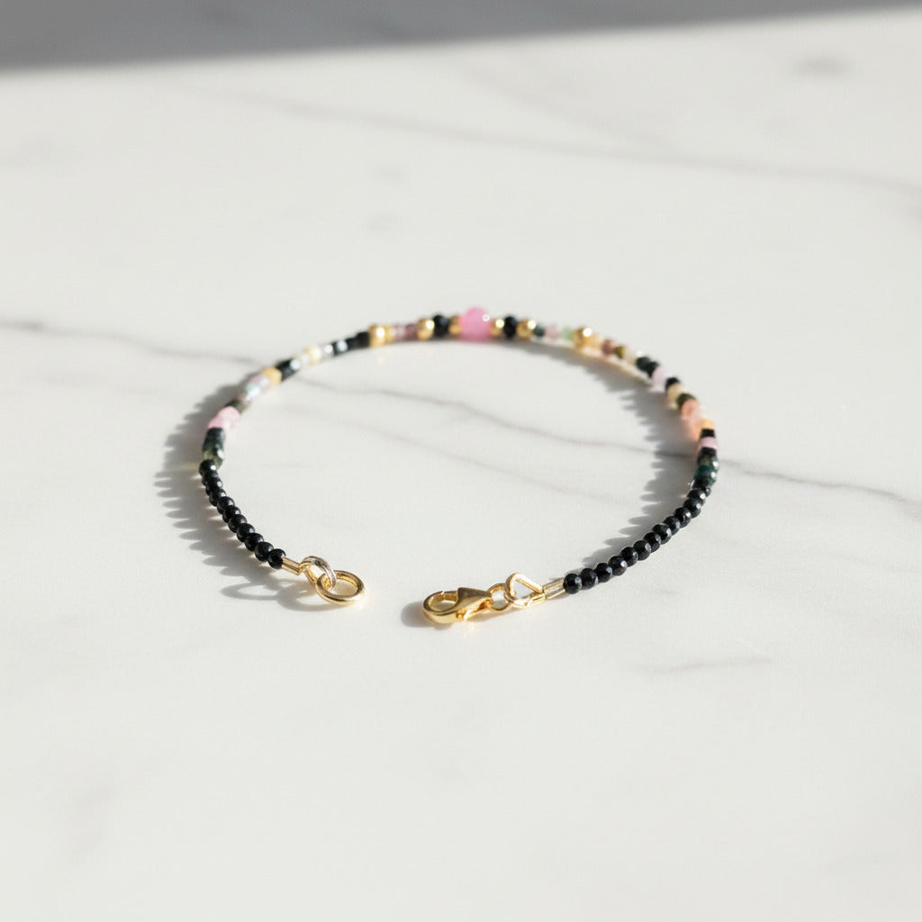 Bracelet - Tourmaline Naturelle Classe A, Spinelle &amp; Argent Plaqué Or