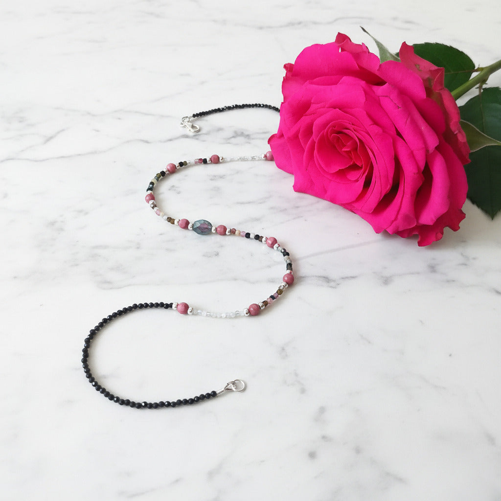 Collier - Tourmaline, Rhodolite Naturelle & Argent