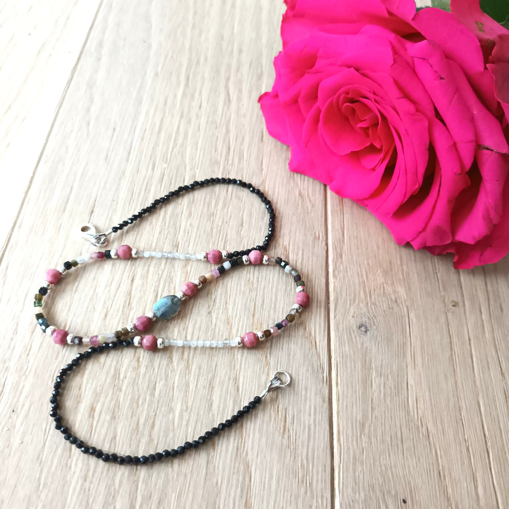 Collier - Tourmaline, Rhodolite Naturelle & Argent