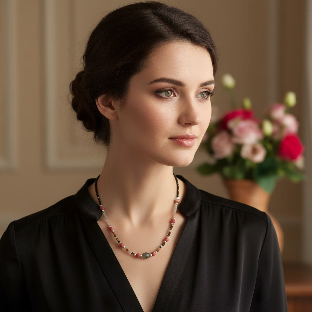 Collier - Tourmaline, Rhodolite Naturelle & Argent