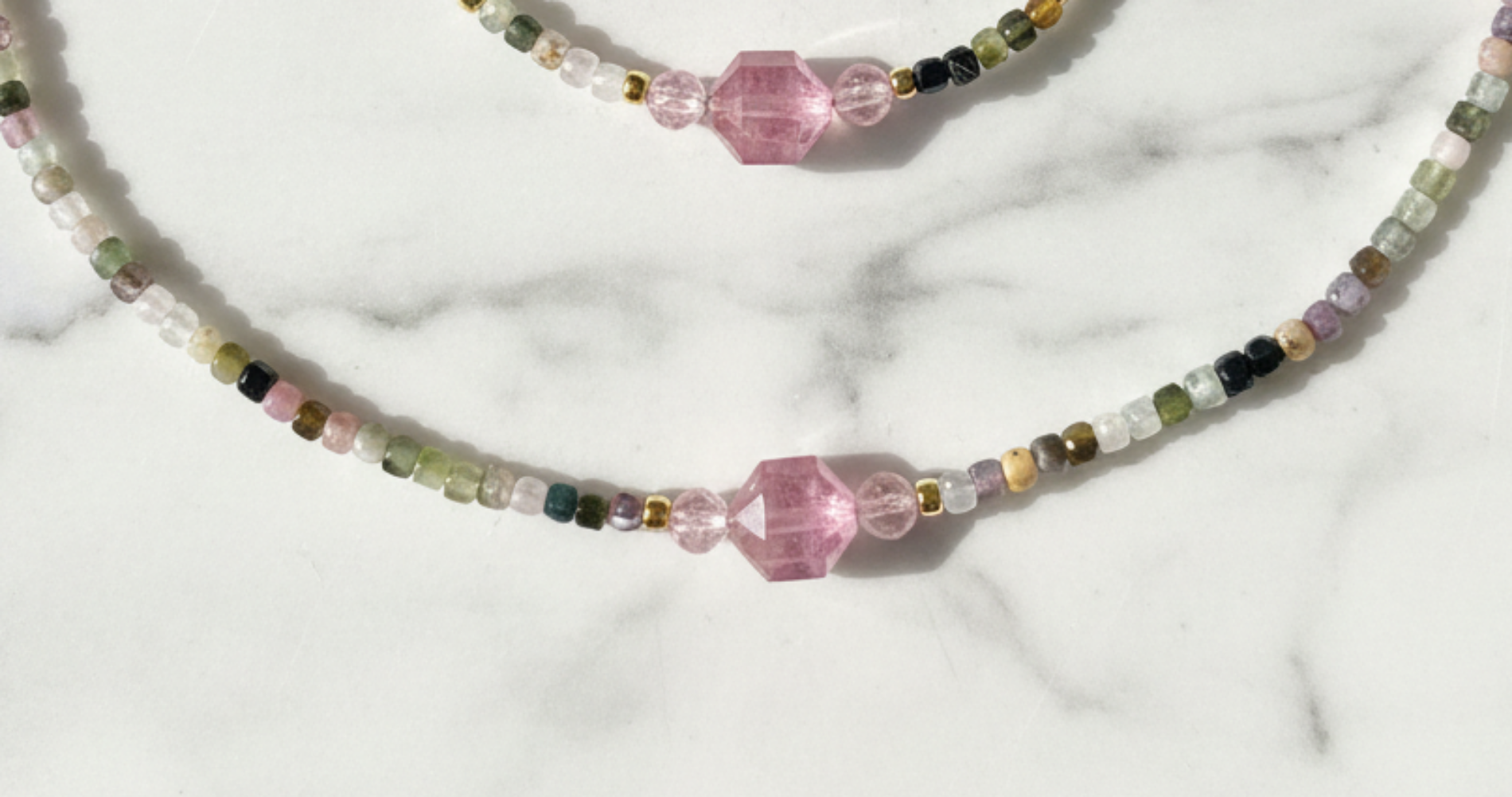 Parure - Collier & Bracelet Spinelle, Tourmaline Cubique & Agent Plaqué Or