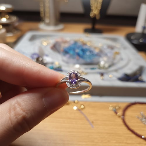 Bague avec améthyste naturelle et zircons (CZ) Argent 925 Rhodié