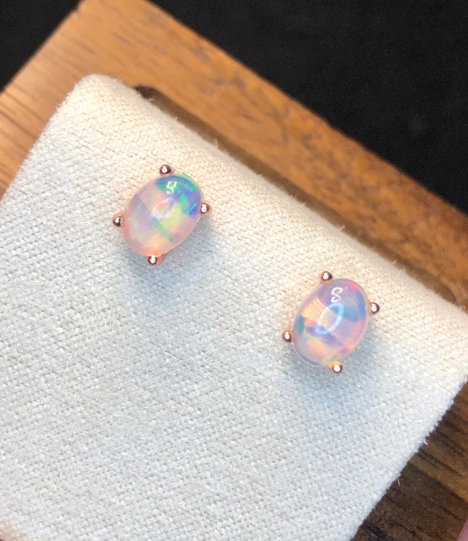 Boucles d'oreilles Puces - Opale d'Éthiopie 5.50 carats & Argent 925 Rose