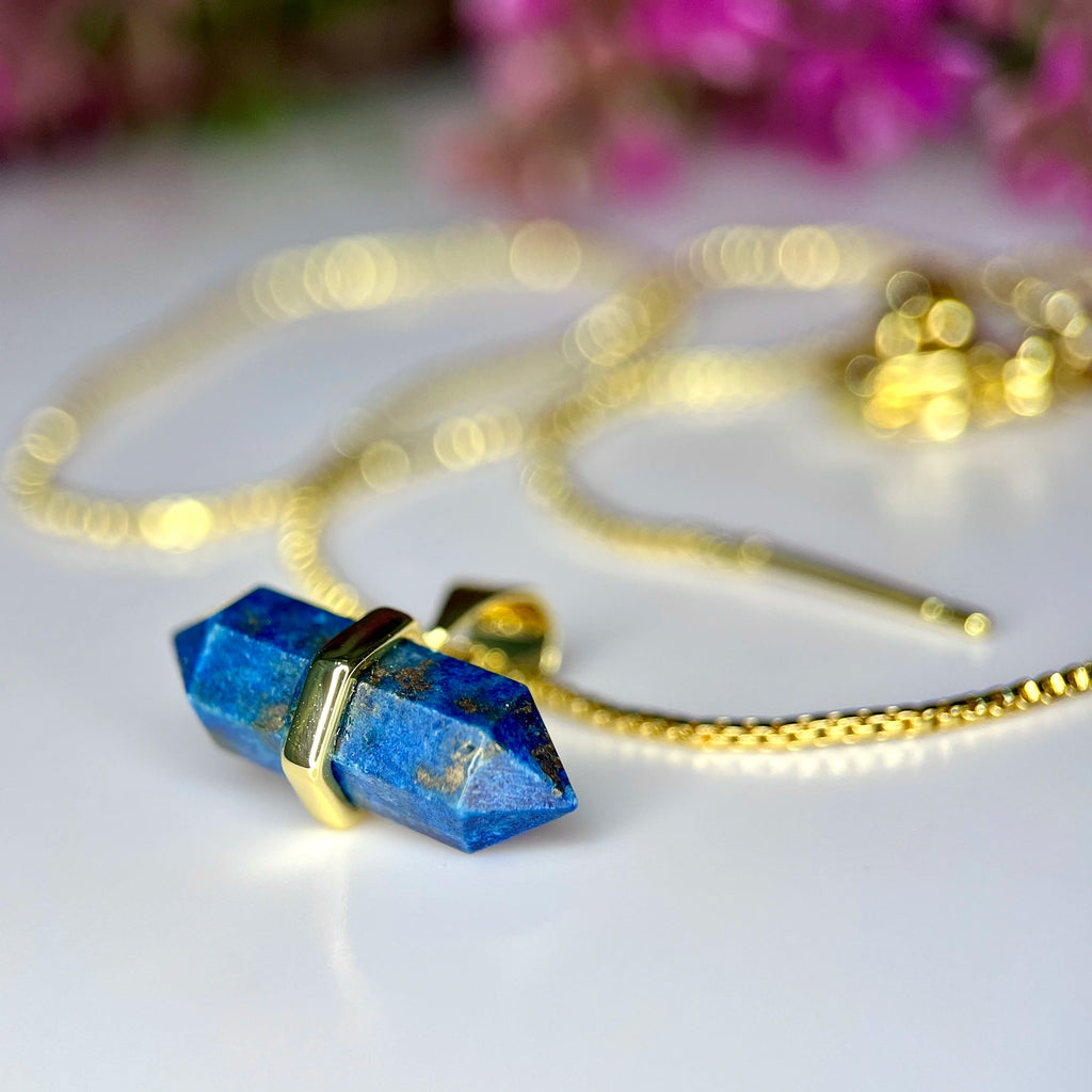 Collier Pendentif - Lapis-Lazuli Véritable &amp; Métal Rhodié