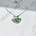 Colier Cœur Précieux - Jade Vert Naturel & Argent Rhodié