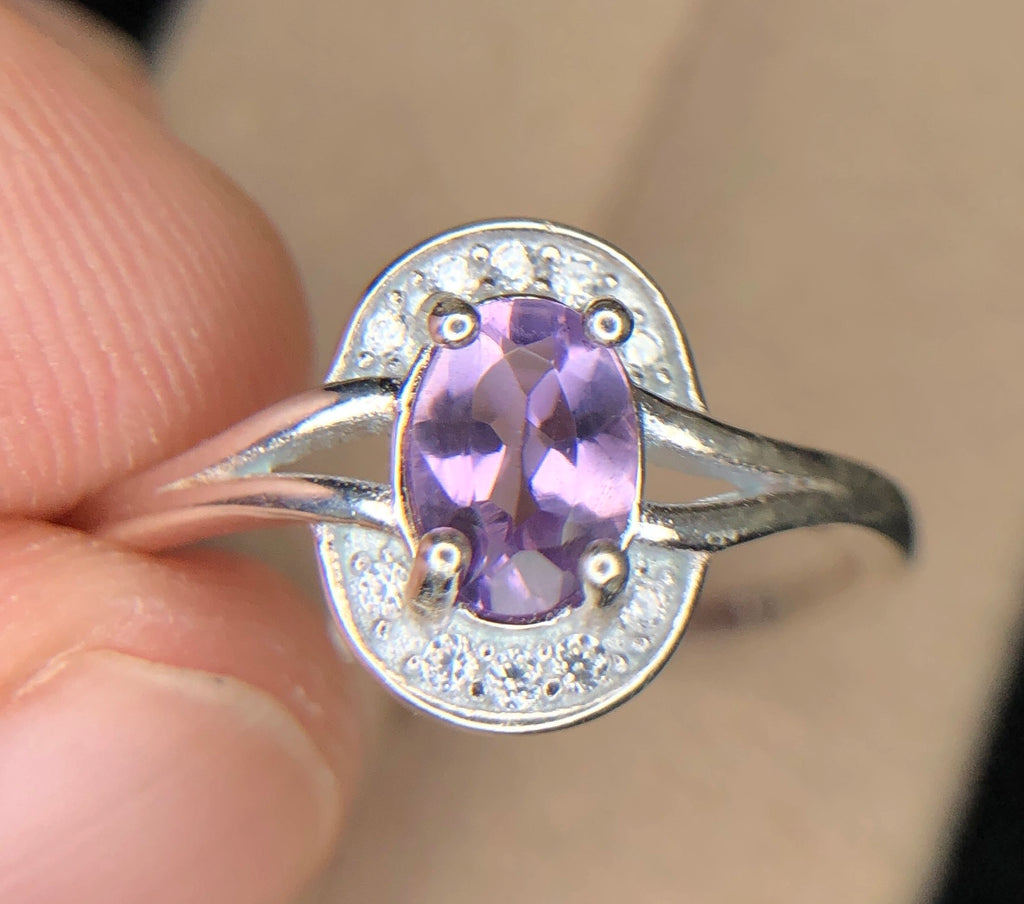 Bague avec améthyste naturelle et zircons (CZ) Argent 925 Rhodié