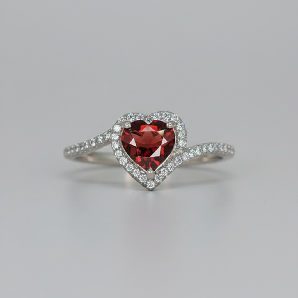 Bague Solitaire Cœur - Grenat Rouge Naturel 0.6 ct & Argent 925