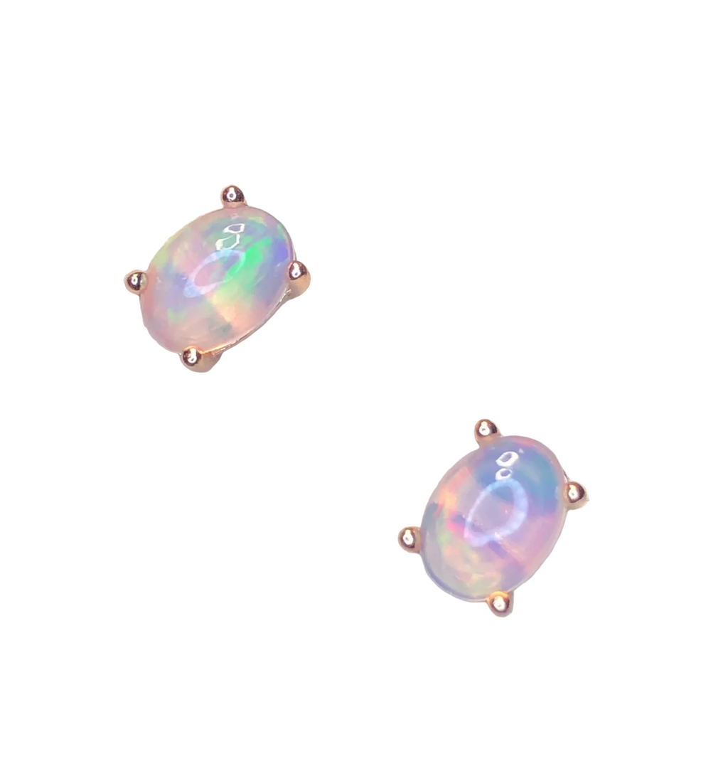 Boucles d'oreilles Puces - Opale d'Éthiopie 5.50 carats & Argent 925 Rose