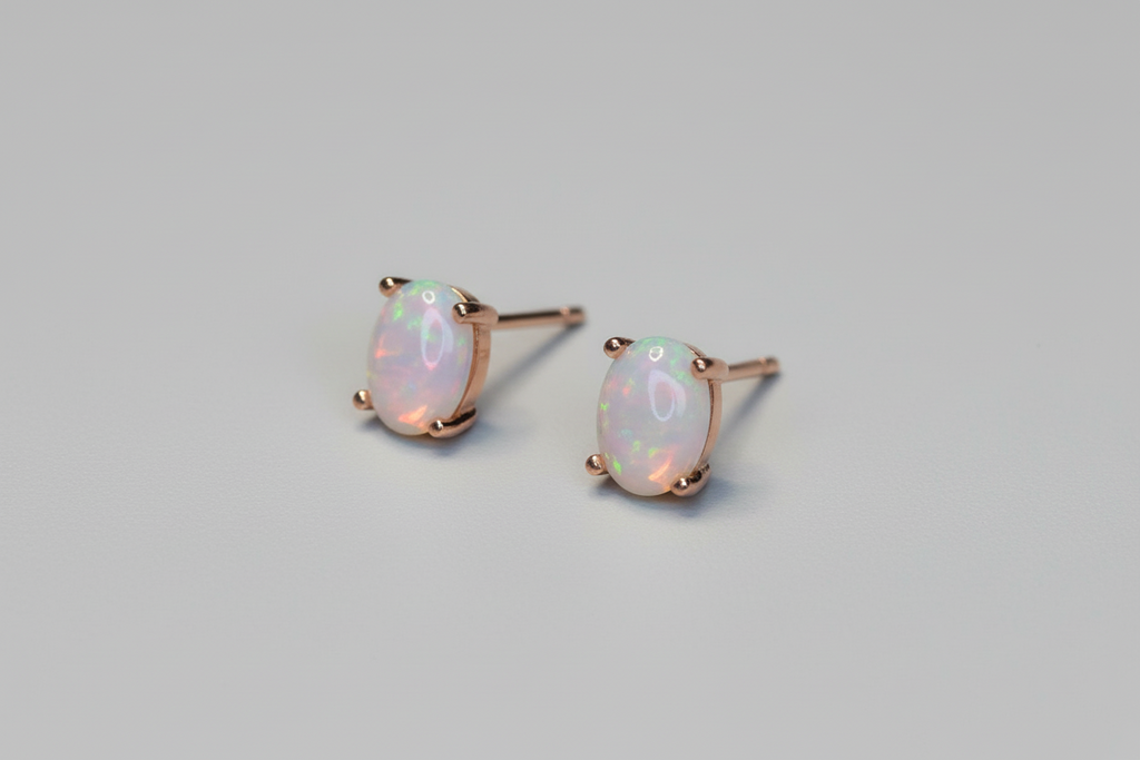 Boucles d'oreilles Puces - Opale d'Éthiopie 5.50 carats & Argent 925 Rose