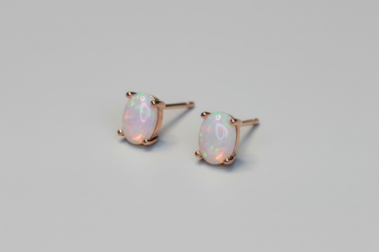 Boucles d'oreilles Puces - Opale d'Éthiopie 5.50 carats & Argent 925 Rose